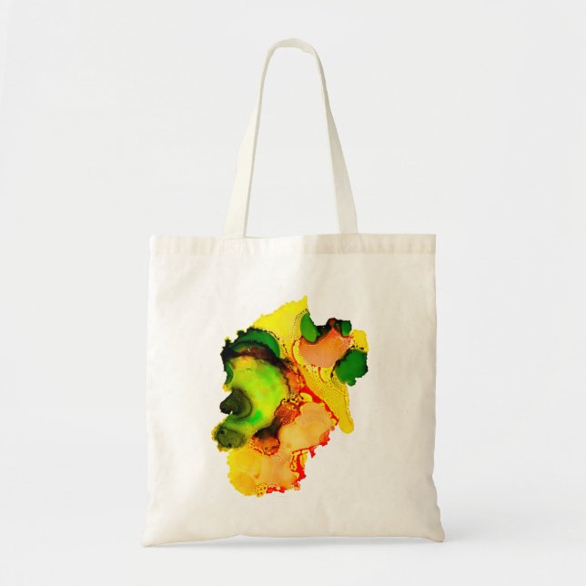 Tote Bag art Abstrait alcool encre jaune vert (Devant)