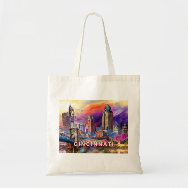 Tote Bag Art Abstrait Cincinnati Skyline (Devant)