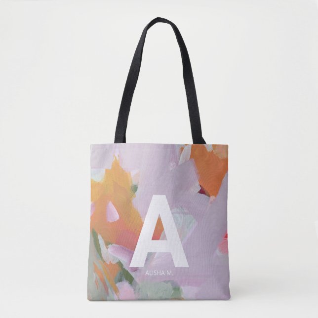 Tote Bag Art Abstrait coloré Cadeau Monogramme personnalisé (Devant)