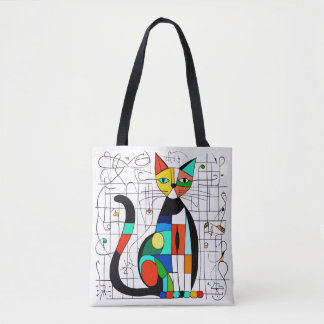 Tote Bag Art Abstrait Coloré de Chat Cubiste Cubisme