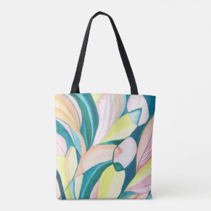 Tote Bag Art abstrait d'aquarelle botanique verte et jaune