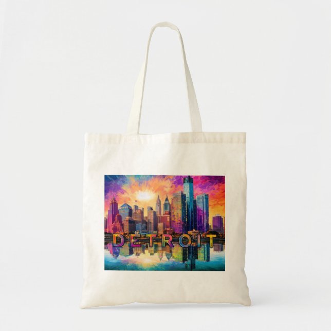 Tote Bag Art Abstrait de Detroit Skyline (Devant)