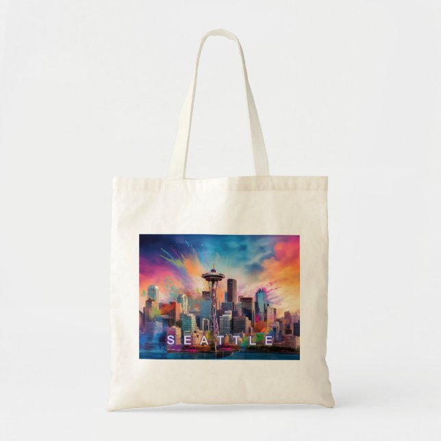 Tote Bag Art Abstrait de Seattle Skyline (Devant)
