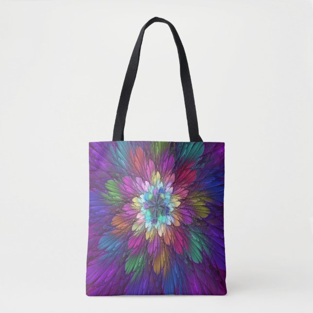 Tote Bag Art abstrait fractal de fleurs psychédéliques colo (Devant)
