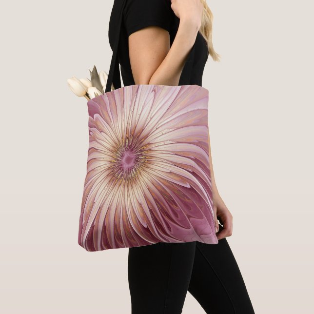 Tote Bag Art Abstrait Fractal Fleur & Tons de Bourgogne (De près)