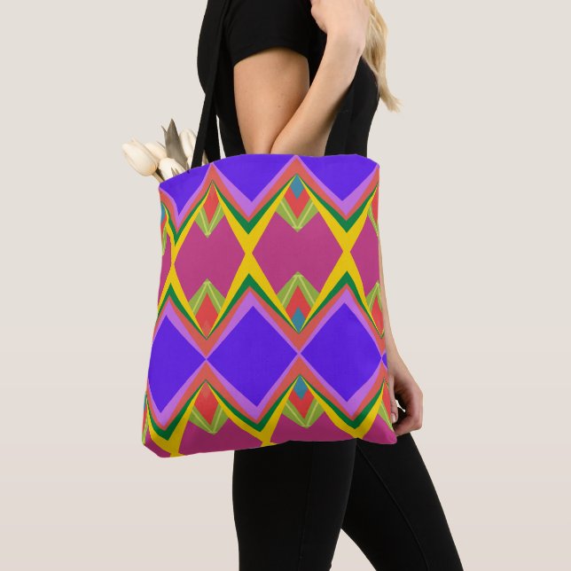 Tote Bag Art abstrait géométrique rétro Orchidée grasse et  (De près)