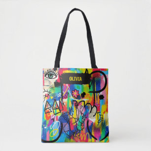 Tote Bag Art abstrait graffiti pop vibrant personnalisé