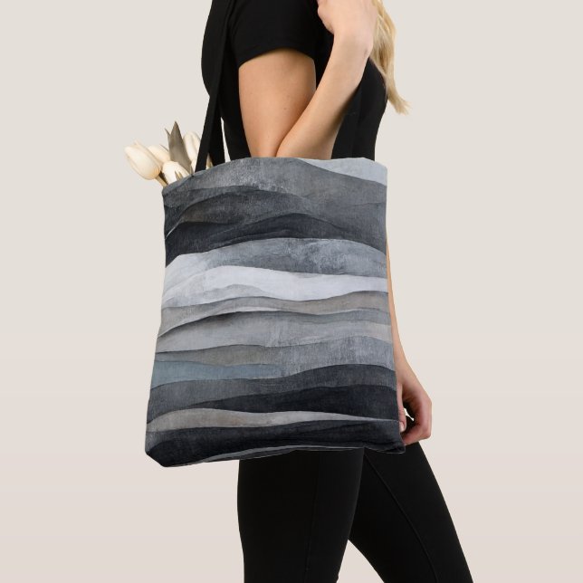 Tote Bag Art Abstrait Gris Vagues Grises (De près)