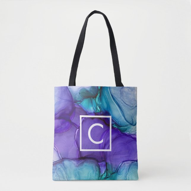 Tote Bag Art abstrait liquide à l'encre d'alcool violet et  (Devant)