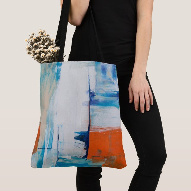 Tote Bag Art abstrait moderne bleu orange (De près)