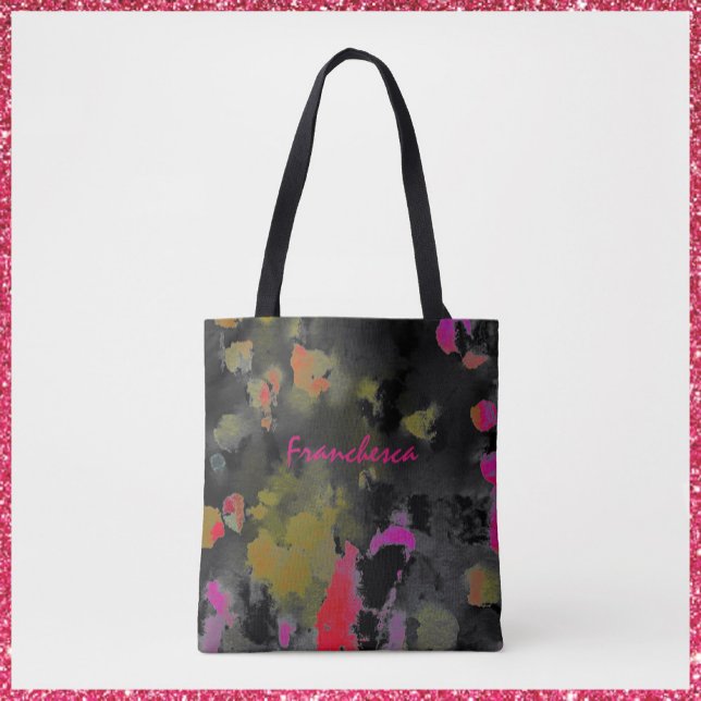 Tote Bag Art Abstrait noir rose et or (Créateur téléchargé)