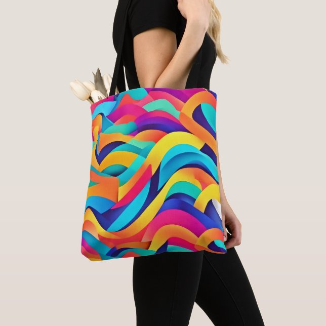Tote Bag Art Abstrait Ondulatoire Vibrant (De près)