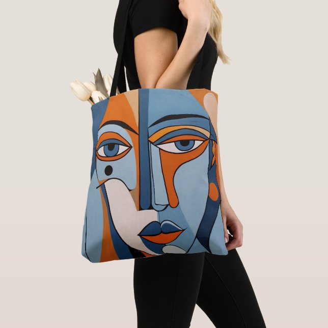 Tote Bag Art Abstrait orange et bleu face (De près)