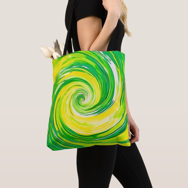 Tote Bag Art abstrait vert jaune en spirale (De près)