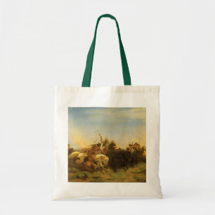 Tote Bag Art américain occidental vintage, chasse aux buffl