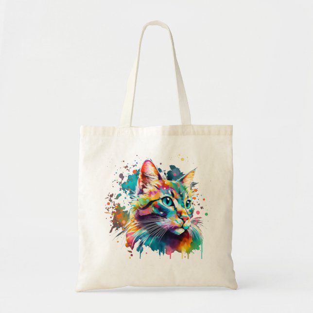 Tote Bag Art aquarellé de chat (Devant)