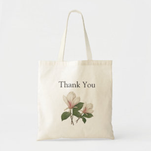 Tote Bag Art botanique vintage fleurs de magnolia merci