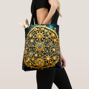 Tote Bag Art céleste à horlogerie dorée