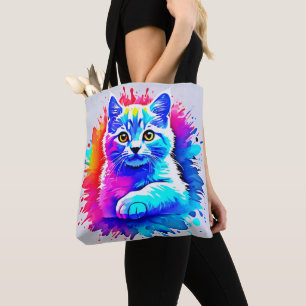 Tote Bag Art Chat coloré