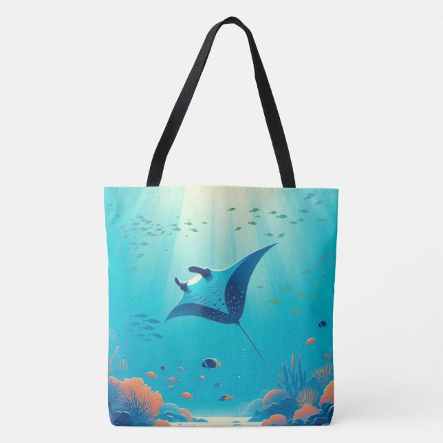 Tote Bag Art côtier classique, raie manta (Devant)