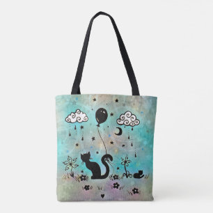 Tote Bag Art de chat de griffonnage silhouette de chats amu