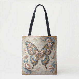 Tote Bag Art de chinoiserie papillon et floral vintage