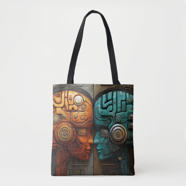 Tote Bag Art de couple d'androïde cyberpunk biomécanique (Devant)