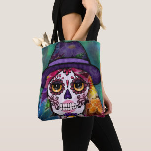 Tote Bag Art de crâne floral hippie psychédélique Whimsigot