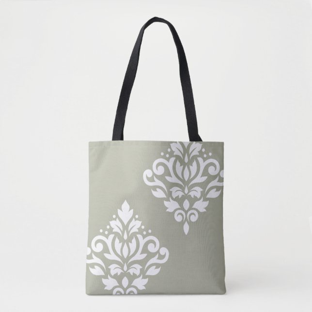 Tote Bag Art de Damas roulant I Blanc sur Vert (Devant)