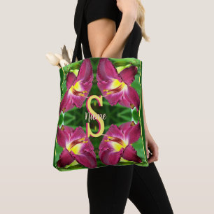 Tote Bag Art de Daylily personnalisé avec monogramme initia