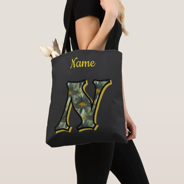 Tote Bag Art de fleur de marguerite monogramme initiale N p (De près)