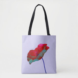 Tote Bag Art de fleurs de pavot rouge et bleu imprimé sur v