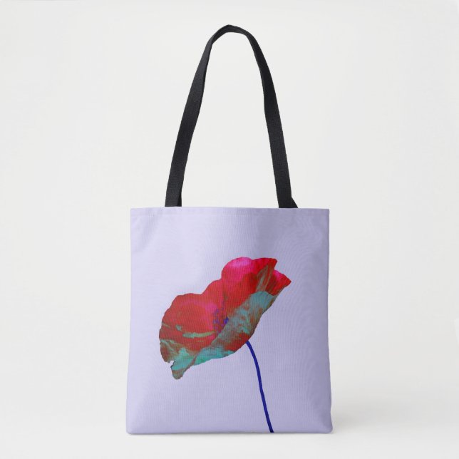 Tote Bag Art de fleurs de pavot rouge et bleu imprimé sur v (Devant)
