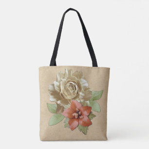 Tote Bag Art de fleurs en cuir et daim