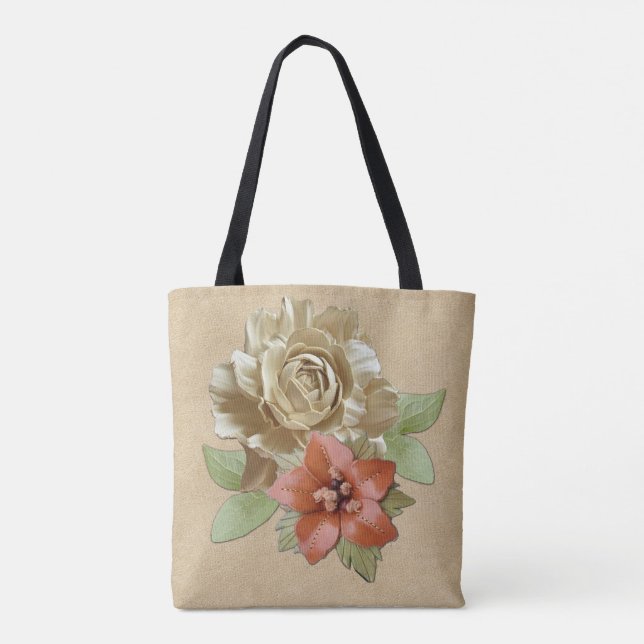 Tote Bag Art de fleurs en cuir et daim (Dos)