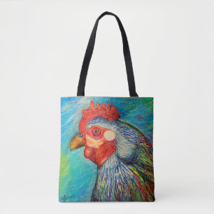 Tote Bag Art de floraison - poule sage aux pastels par