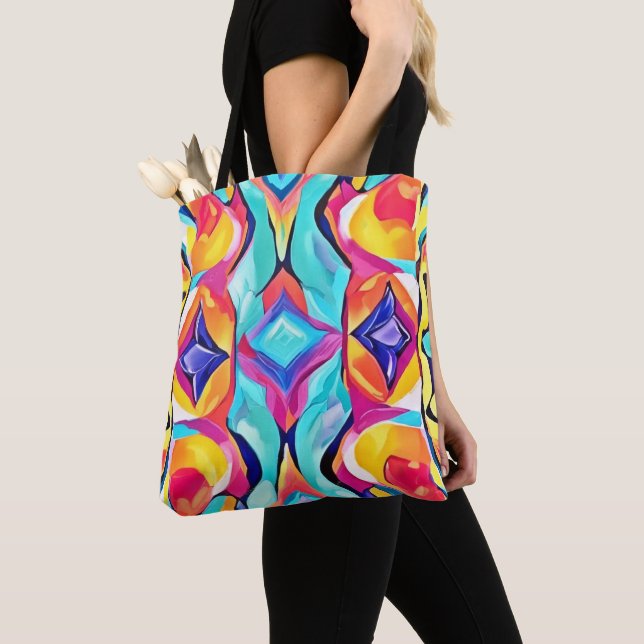 Tote Bag Art de fusion géométrique néon (De près)
