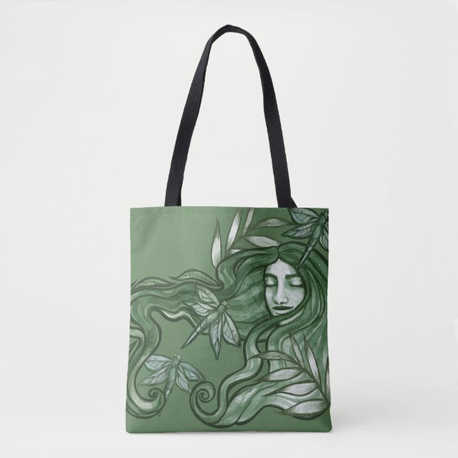 Tote Bag Art de la déesse libellule verte Libellules        (Devant)