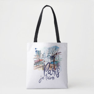 Tote Bag Art de la France de calligraphie d'aquarelle de