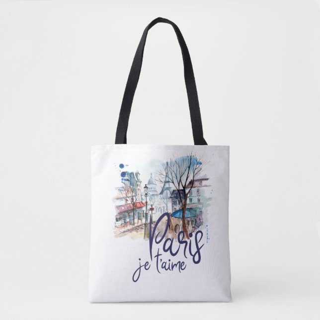 Tote Bag Art de la France de calligraphie d'aquarelle de (Devant)