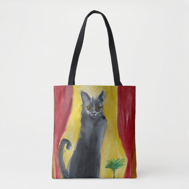 Tote Bag Art de l'aquarelle de chat noir (Devant)