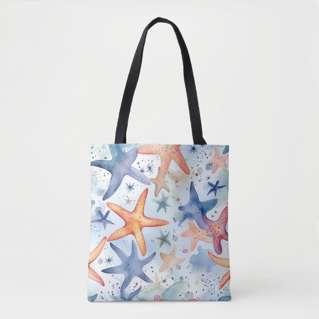 Tote Bag Art de l'aquarelle des étoiles de mer (Devant)