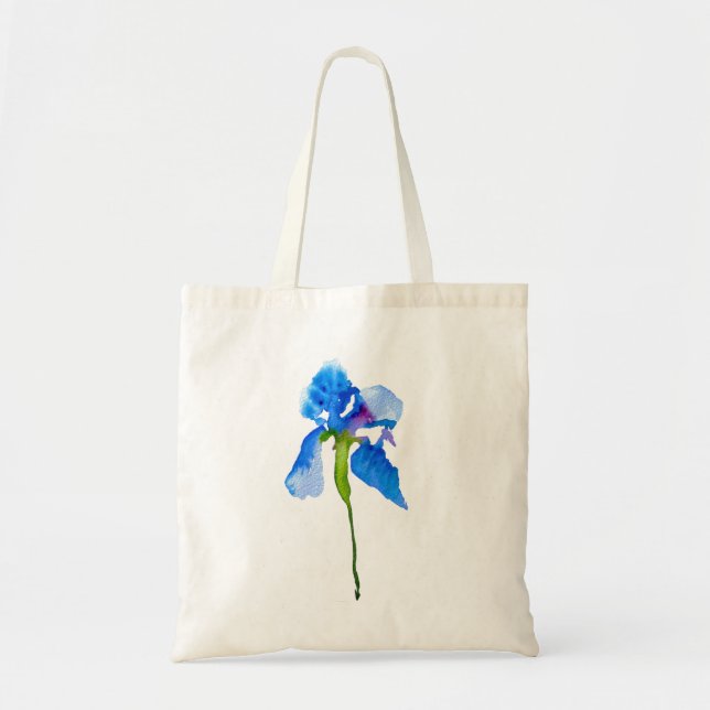 Tote Bag Art de l'aquarelle florale moderne Iris bleu (Devant)