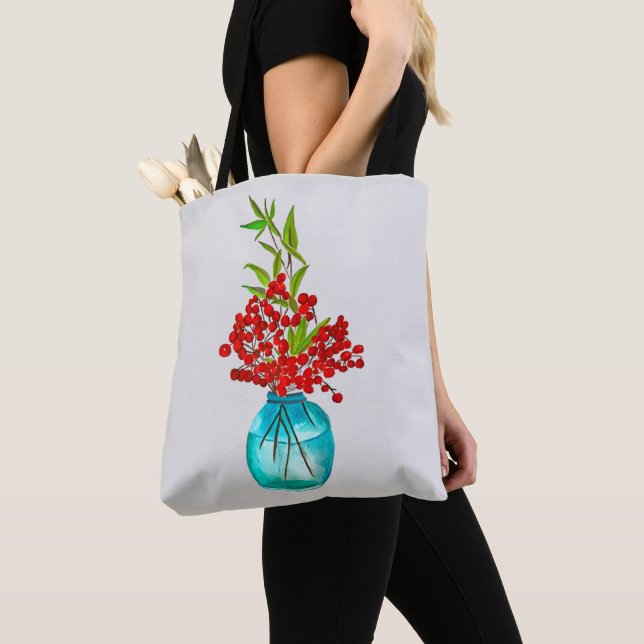 Tote Bag Art de l'aquarelle Red Berries (De près)