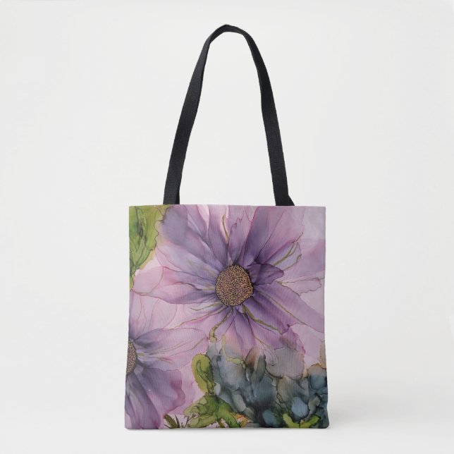 Tote Bag Art de l'encre d'alcool rose et violet (Devant)
