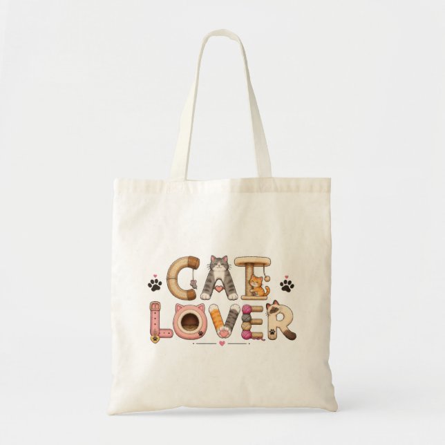 Tote Bag Art de mots amateur de chats (Devant)
