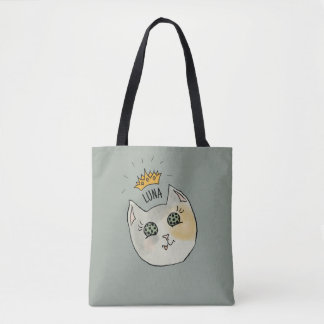 Tote Bag Art de nom de chat personnalisé - Chat blanc dodu