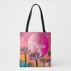 Tote Bag Art de palmier de coucher de soleil tropical d'été