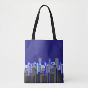 Tote Bag Art de paysage urbain bleu abstrait