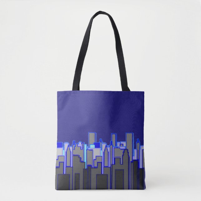 Tote Bag Art de paysage urbain bleu abstrait  (Devant)